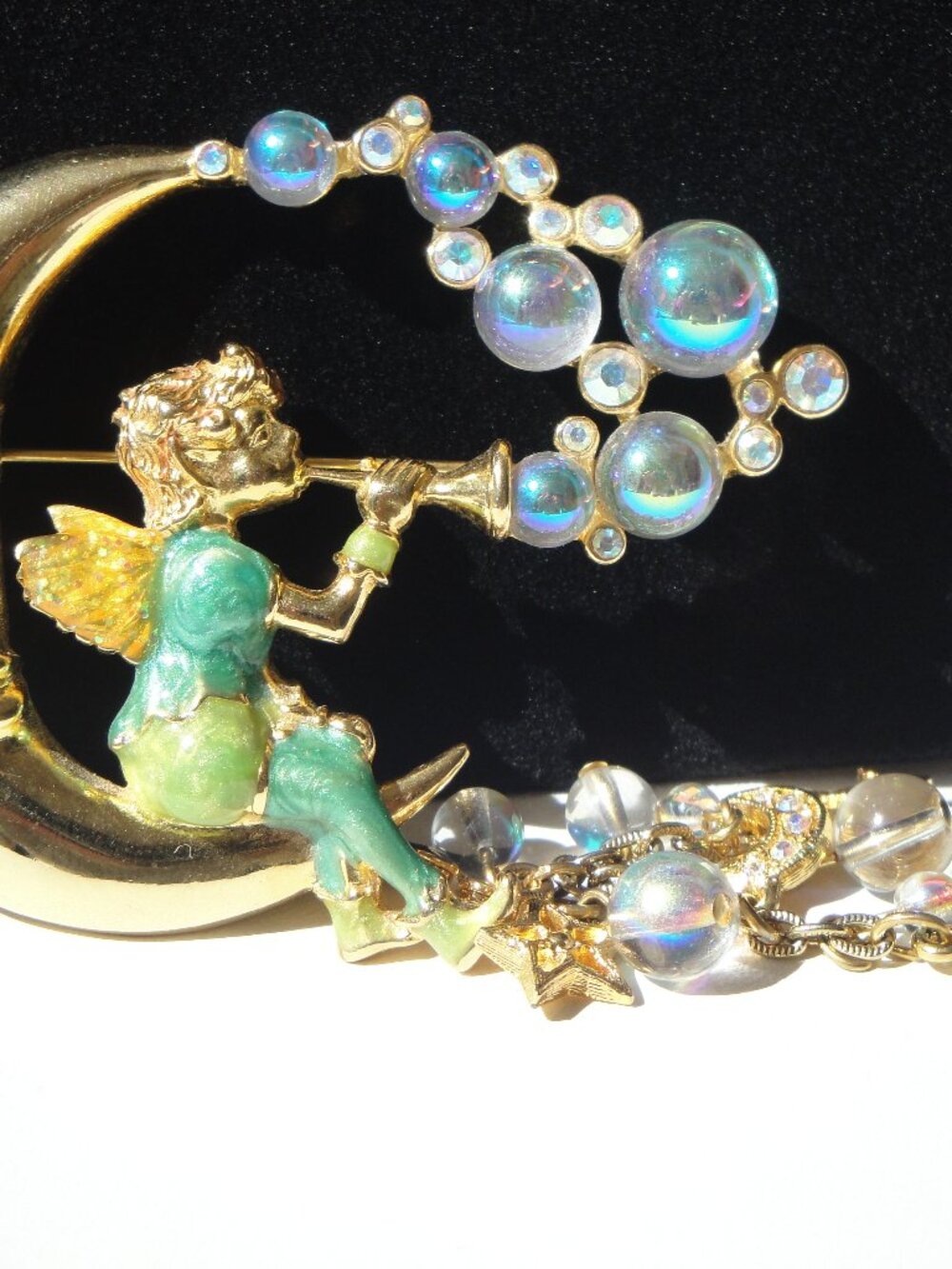Vintage Kirk's Folly Pipedream Fairy Bubbles Rhinestone  Pin Brooch